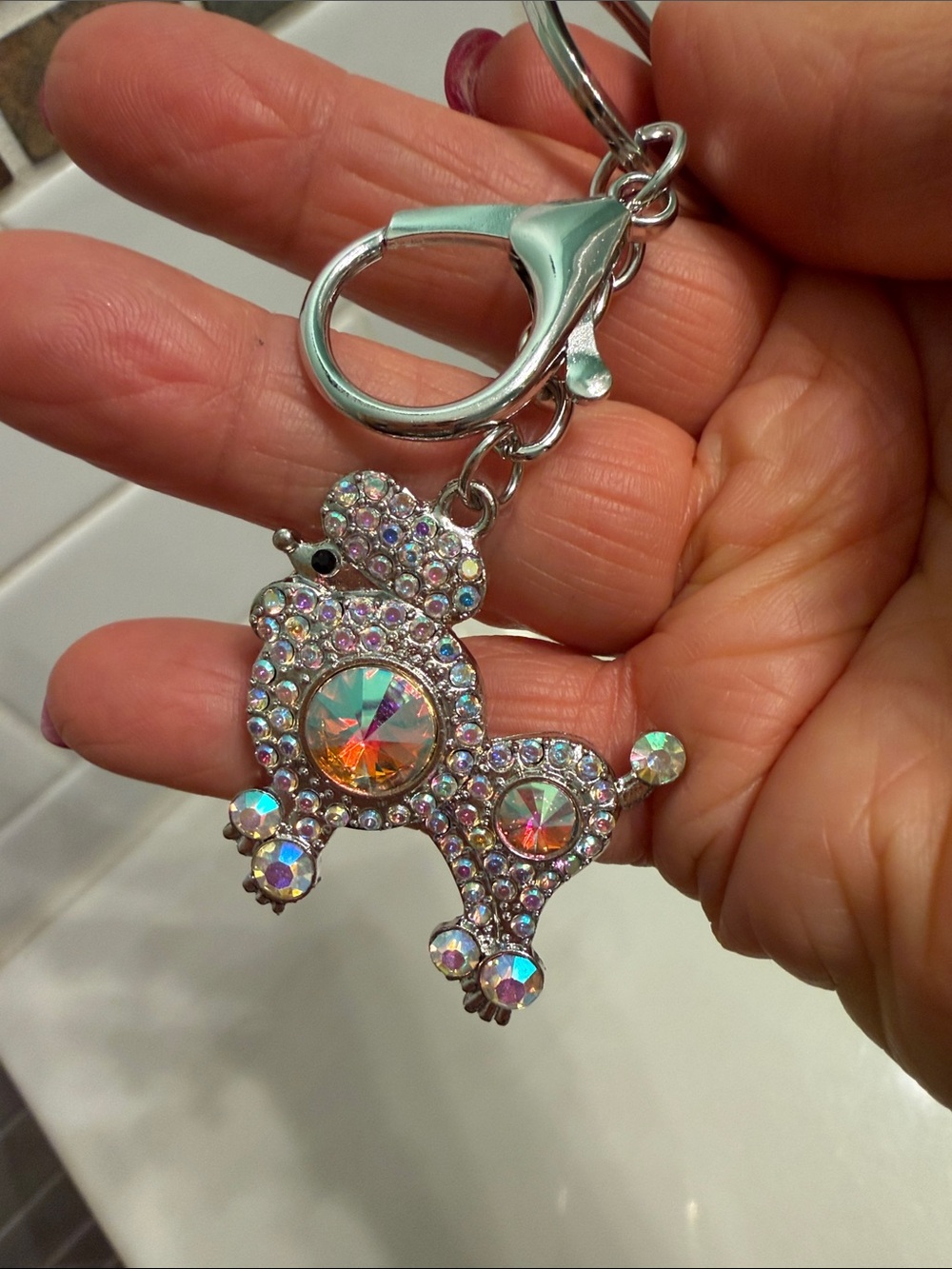 Crystal Poodle Keychain - Iridescent Rhinestones - Picture 2 of 2